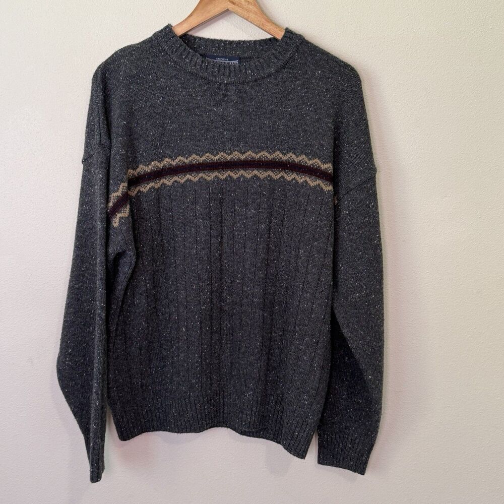 Vtg Shaver Lake Wool Tweed Crewneck Sweater Men’s L Gray Grandpa Core Striped